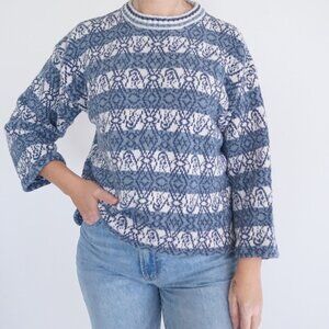 Vintage Concrete Cotton Knit Sweater Blue White Cottagecore Cabincore M
